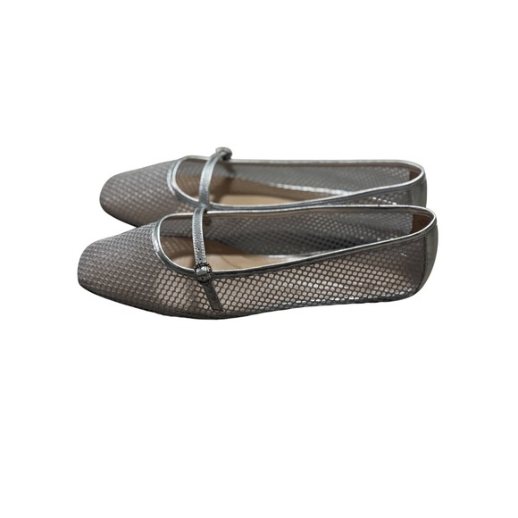 Talbots Silver Mesh Mary Jane Flats Metallic Leather Square Toe Shoes 9M Brazil - Picture 2 of 5